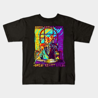 Weird Vintage Cat Artist Kids T-Shirt